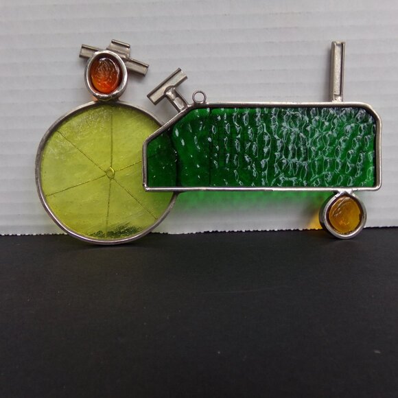 Stained Glass Window Suncatcher Yellow Green Farm Tractor - Picture 6 of 11